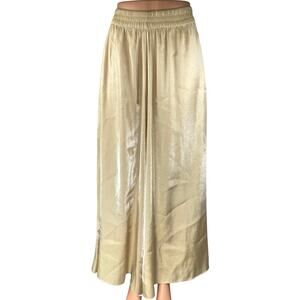 Zara Women's Gold Metallic Elastic Waist Wide Leg Palazzo Baggy Trousers Pants L